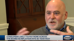 Sean Tole on WMUR with caption reading: "Consumers likely to continue to pay more across the board as inflation hits 40-year high"